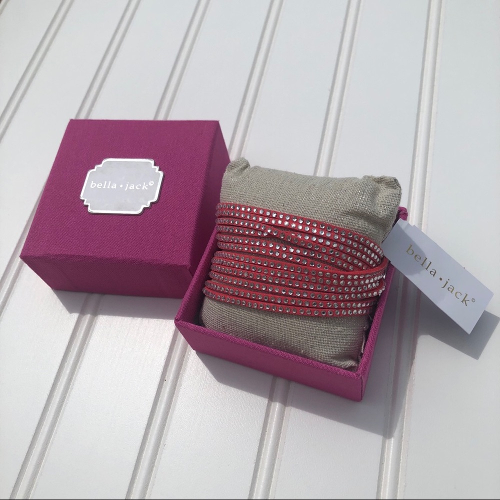 Bella Jack Crystal Embellished Wrap Bracelet Pink Suede